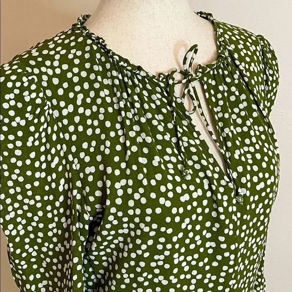 Reformation Marcy Mini Dress Green White Polka Dot Long Sleeve Size 8 - Picture 3 of 7